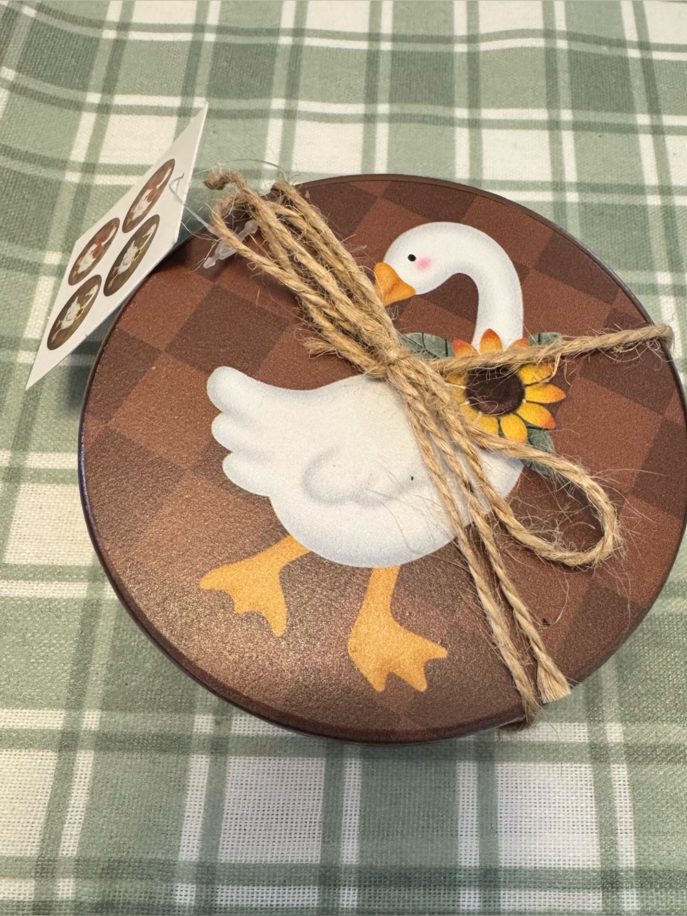 Farmhouse Duck Decorative Wood Coaster Set of 4  - Brown/White